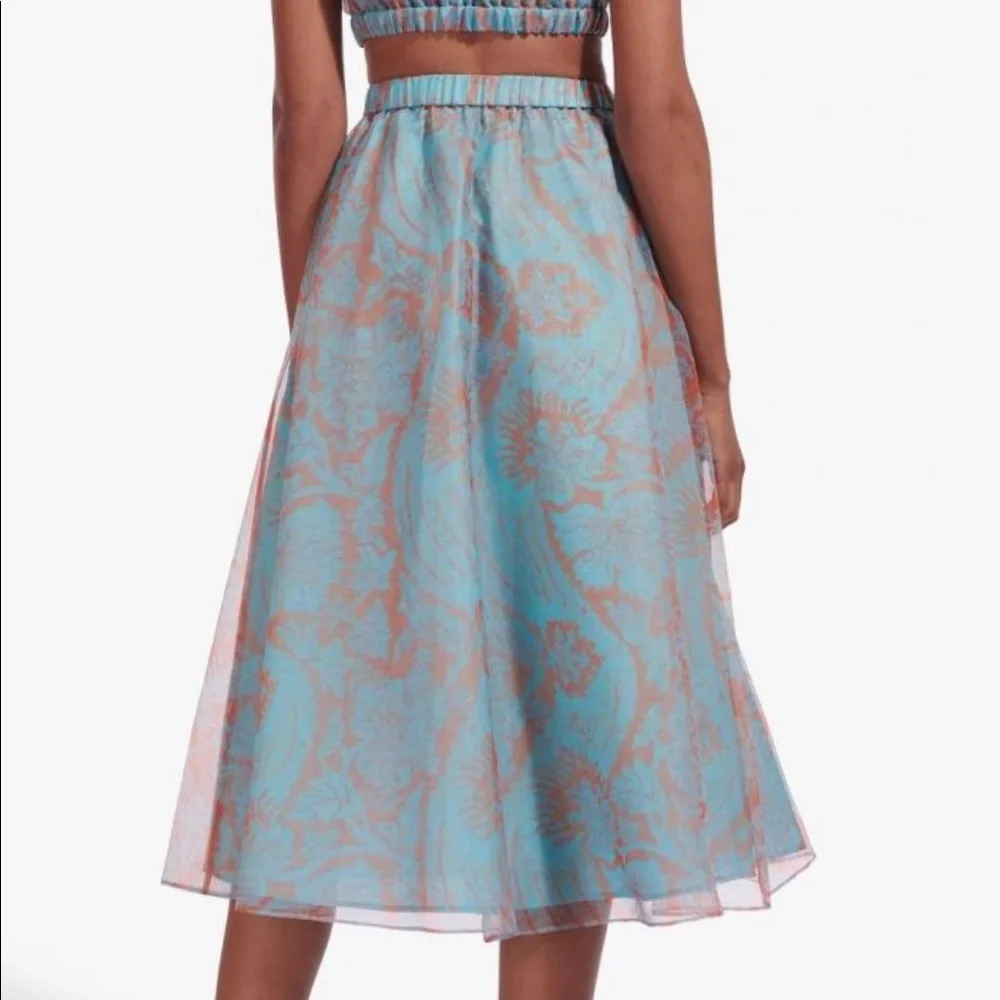 STAUD OUTFIT - FRIEZE TOP & MATTIA SKIRT in FLORAL WAVE TURQUOISE - Picture 5 of 6